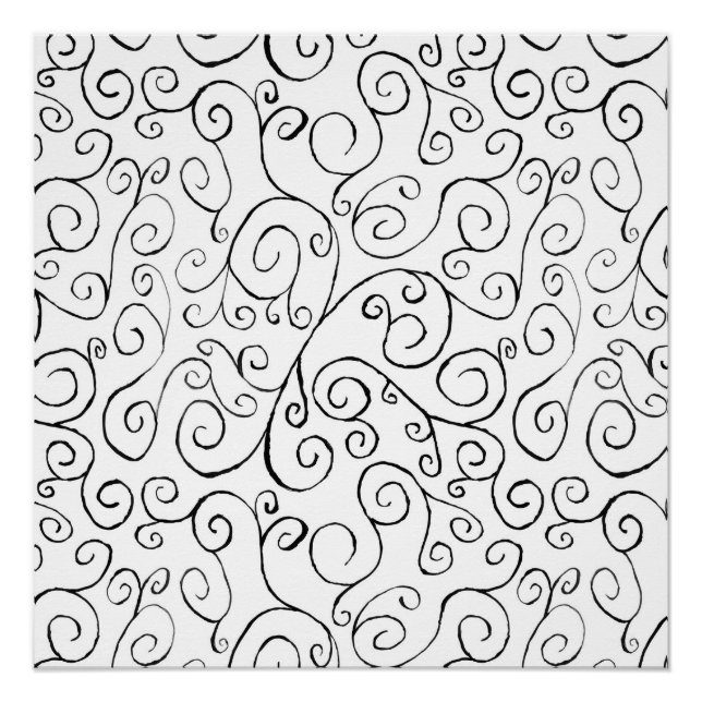 Hand-Painted Black Curvy Pattern on White Poster (Front)
