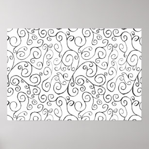 Hand-Painted Black Curvy Pattern on White Poster
