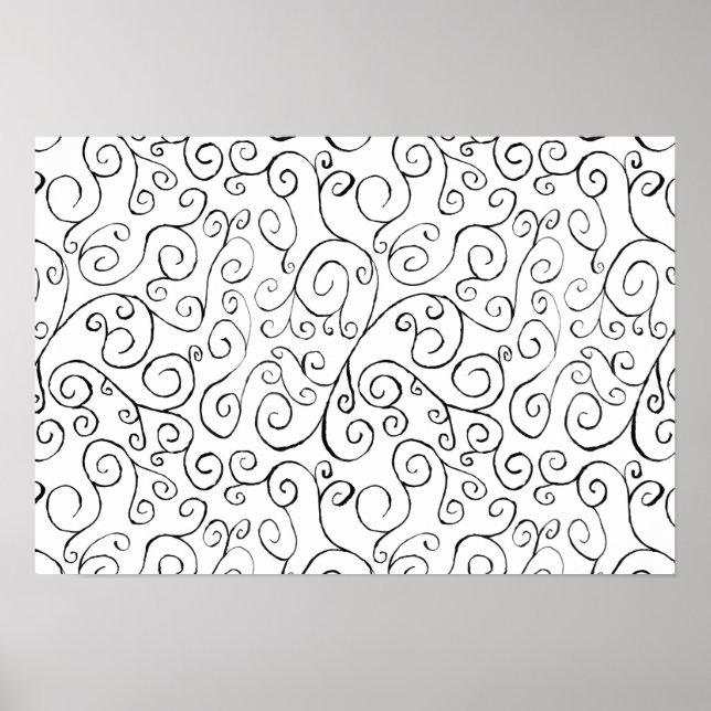 Hand-Painted Black Curvy Pattern on White Poster (Front)