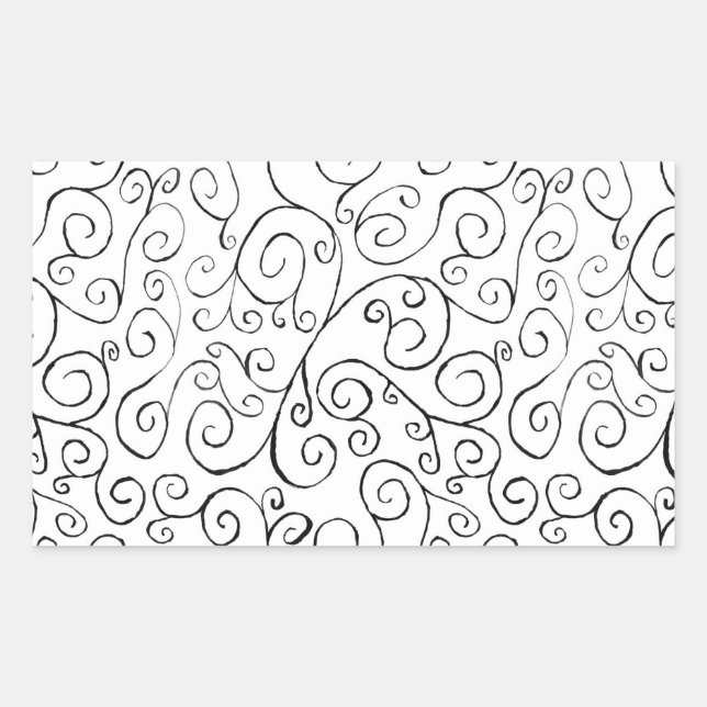 Hand-Painted Black Curvy Pattern on White Rectangular Sticker (Front)
