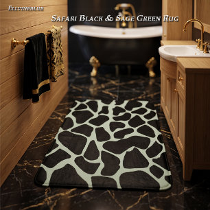 Hand-Painted Black Sage Green Giraffe Spots Bath Mat