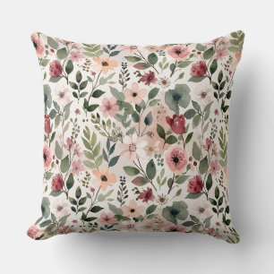 Hand-Painted Blossoms in Modern Watercolor Eleganc Cushion