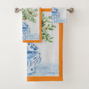 Hand Painted Blue and White Ginger Jar Bath Towel Set
