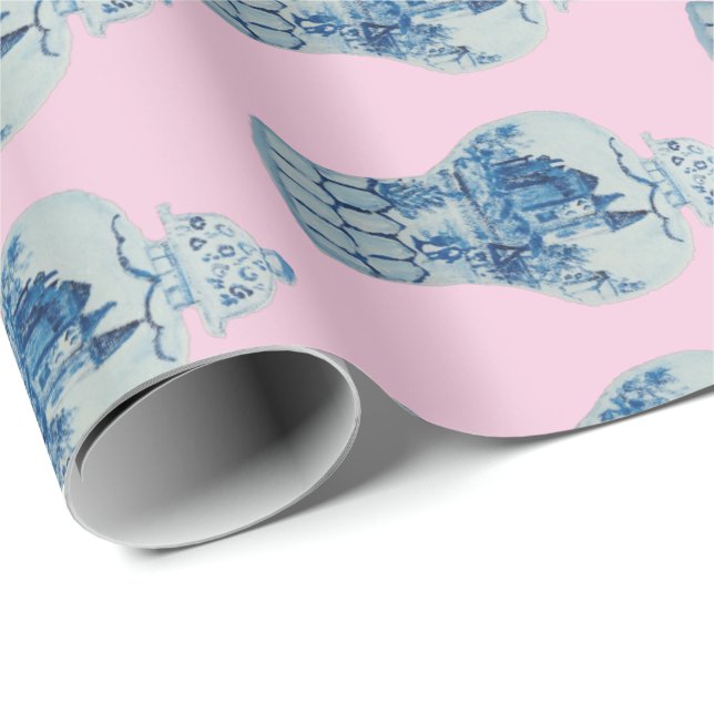 Hand Painted Blue and White Ginger Jar Wrapping Paper (Roll Corner)