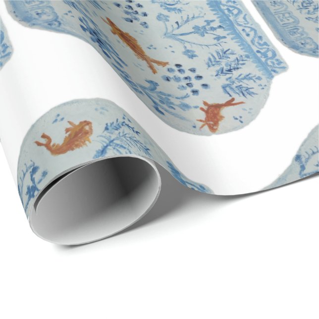 Hand Painted Blue and White Ginger Jar Wrapping Paper (Roll Corner)