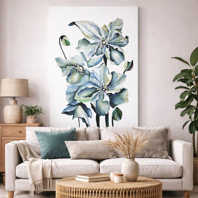 Hand Painted Blue Botanical Flower Art Composition Canvas Print (Creator Uploaded)
