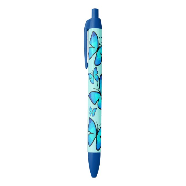 Hand-Painted Blue Butterly Pattern Black Ink Pen (Top (Vertical))