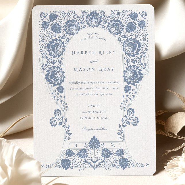 Hand-Painted Blue Floral Baroque Border Invitation (Creator Uploaded)