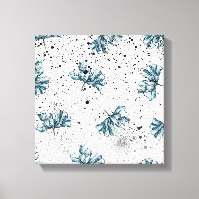 Hand painted blue Floral design Canvas Print (Front)