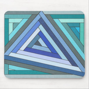 Hand Painted Blue Geometric Triangle Design Mouse Mat