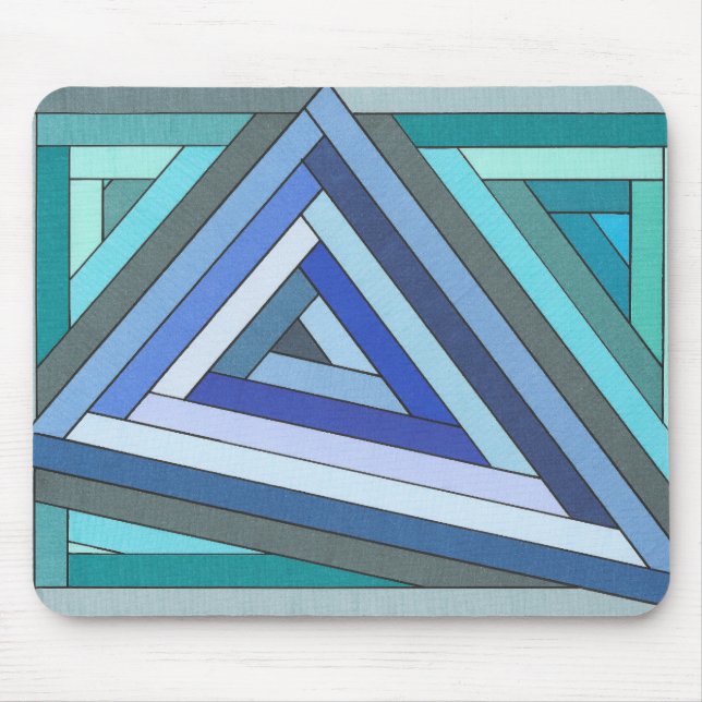 Hand Painted Blue Geometric Triangle Design Mouse Mat (Front)