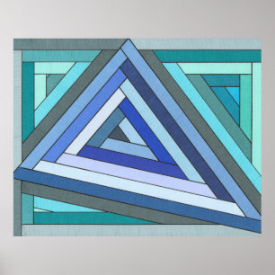 Hand Painted Blue Geometric Triangle Design Poster