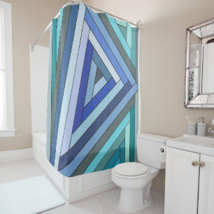Hand Painted Blue Geometric Triangle Design Shower Curtain