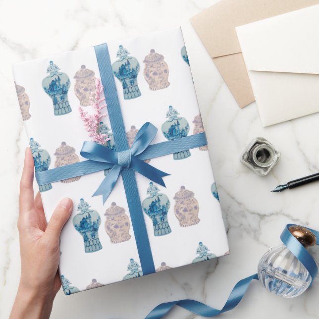 Hand Painted Blue Ginger Jar Wrapping Paper (Gifting)