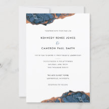 Hand Painted Blue Marble Custom Wedding Invitation