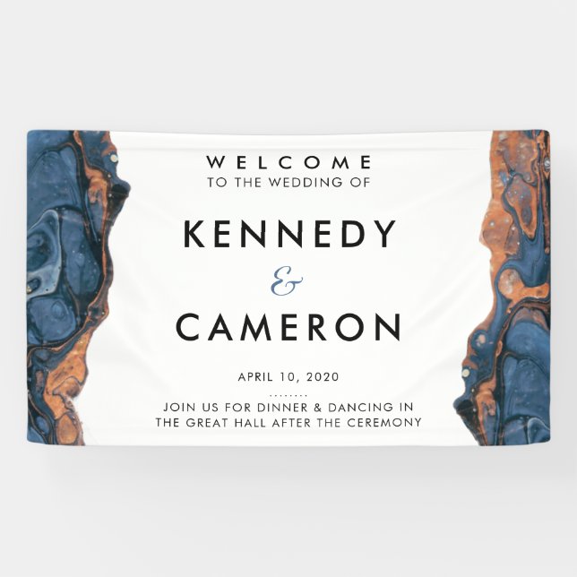 Hand Painted Blue Marble Entrance Wedding Banner (Horizontal)