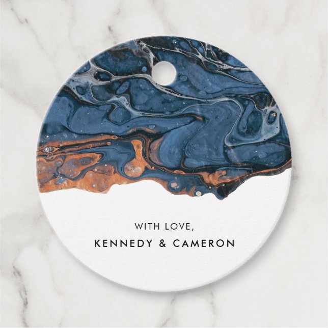 Hand Painted Blue Marble Favour Tag (Front)