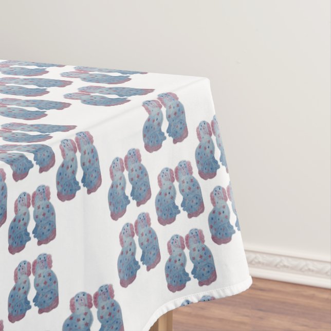 Hand Painted Blue Pink Stafford Dogs Tablecloth (In Situ)