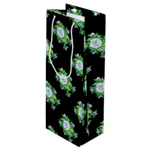 Hand Painted Blue Roses Wine Bag