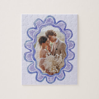 Hand-painted blue scalloped oval photo frame jigsaw puzzle
