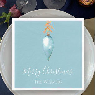 Hand Painted Blue Watercolor Custom Christmas Napkin