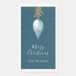 Hand Painted Blue Watercolor Custom Name Christmas Napkin