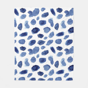 Hand Painted, Blue Watercolor Stains. Fleece Blanket