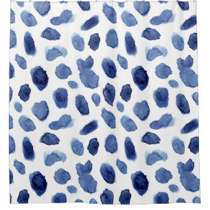 Hand Painted, Blue Watercolor Stains. Shower Curtain
