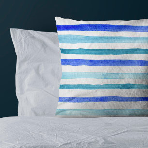 Hand Painted Blue Watercolor Striped Cushion