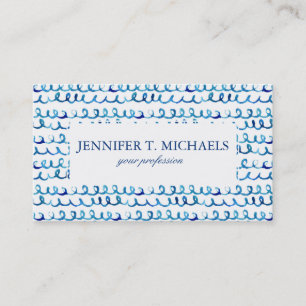 Hand Painted Blue Watercolor Wavy Pattern Business Card