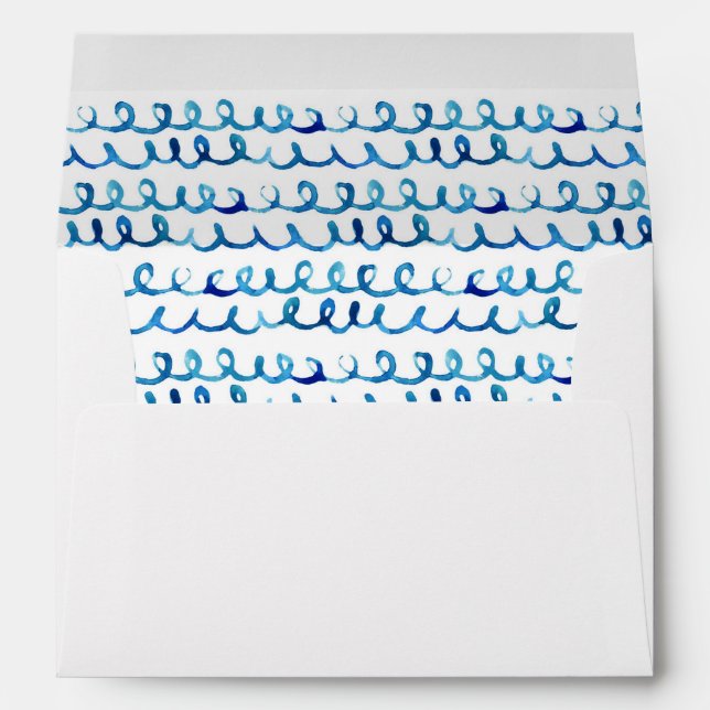 Hand Painted Blue Watercolor Wavy Pattern Envelopes (Back (Bottom))