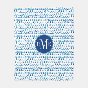 Hand Painted Blue Watercolor Wavy Pattern Fleece Blanket