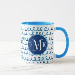Hand Painted Blue Watercolor Wavy Pattern Mug