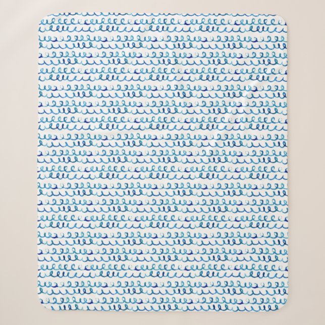 Hand Painted Blue Watercolor Wavy Pattern Sherpa Blanket (Front)