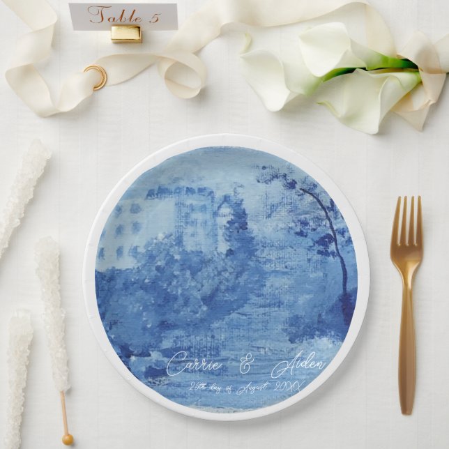 Hand Painted Blue Willow Ginger Jars Toile Paper Plate (Wedding)