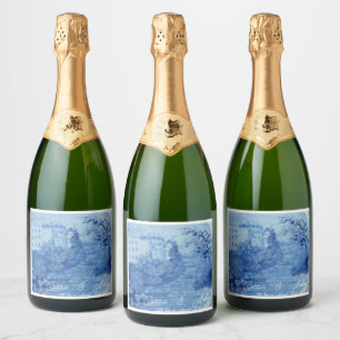 Hand Painted Blue Willow Ginger Jars Toile  Sparkling Wine Label