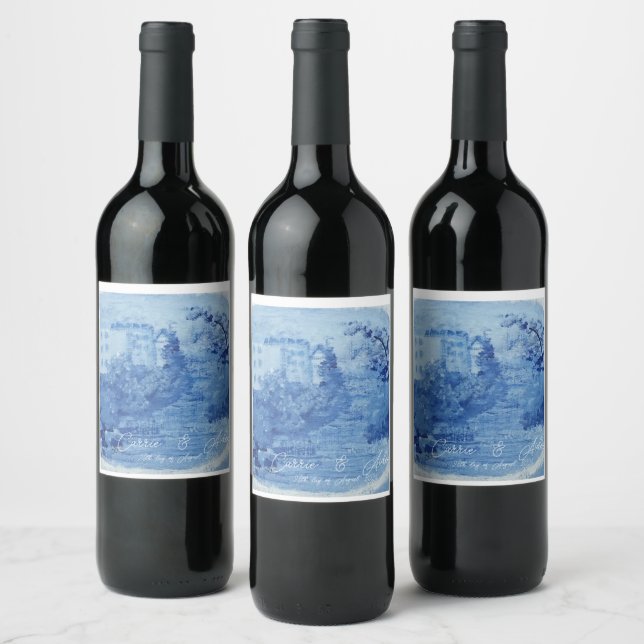 Hand Painted Blue Willow Ginger Jars Toile Wine La Label (Bottles)