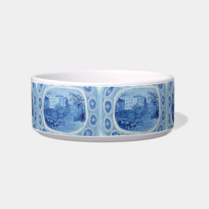Hand Painted Blue Willow Toile Dog Bowl