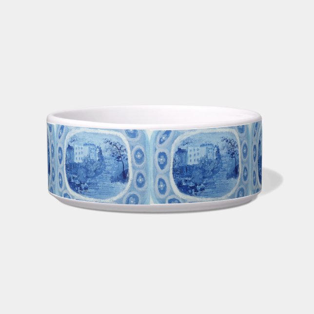 Hand Painted Blue Willow Toile  Dog Bowl (Front)