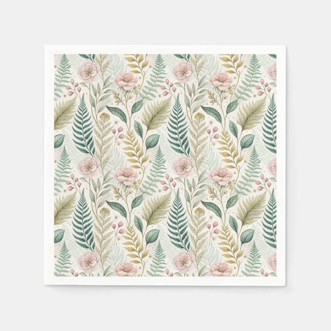 Hand-Painted Blush Floral Botanical Flower Pattern Napkin (Front)
