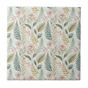 Hand-Painted Blush Floral Botanical Flower Pattern Tile
