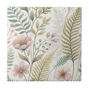 Hand-Painted Blush Flower Botanical Floral Pattern Tile