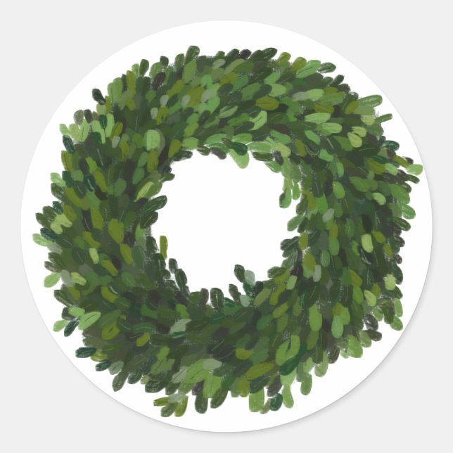Hand Painted Boxwood Wreath Christmas Classic Round Sticker (Front)