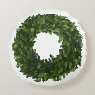 Hand Painted Boxwood Wreath Christmas Round Cushion