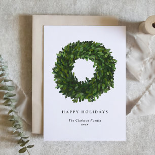 Hand Painted Boxwood Wreath Holiday Card