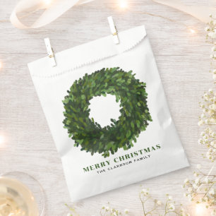 Hand Painted Boxwood Wreath Merry Christmas Favour Bags