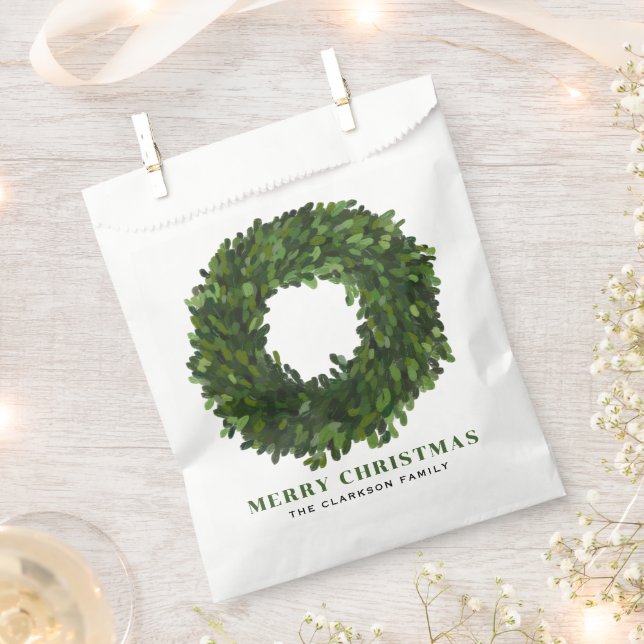 Hand Painted Boxwood Wreath Merry Christmas Favour Bags (Clipped)