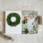 Hand Painted Boxwood Wreath Merry Christmas Photo Foil Holiday Card<br><div class="desc">Merry Christmas! Send holiday greetings to family and friends with this classic gold foil Christmas photo card. It features a hand-painted gouache boxwood wreath with simple typography. Customise by adding your details and photos. This greenery wreath Christmas card is available in other cardstock.</div>