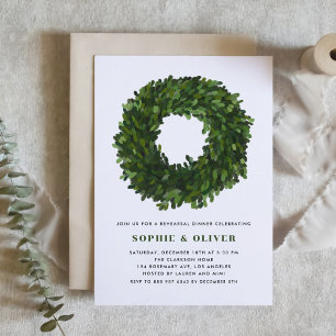 Hand Painted Boxwood Wreath Rehearsal Dinner Invitation
