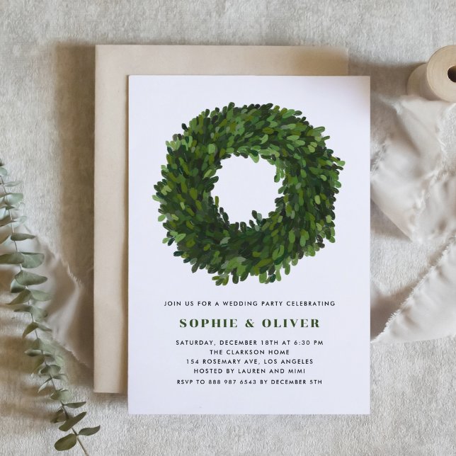 Hand Painted Boxwood Wreath Wedding Party Invitation (Creator Uploaded)